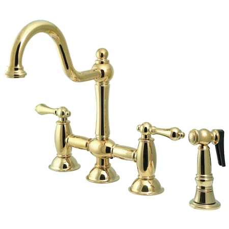 Kingston Brass KS3792ALBS Restoration Bridge Kitchen Faucet W/ Brass Sprayer, Brass KS3792ALBS